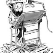A Cartoonist Sits At His Desk Drawing. A Thought Art Print