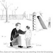 A Father Encourages His Son At The Playground Art Print