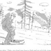 A Father Teaches His Son To Ski. The Son Art Print