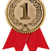 A First Place Red Ribbon Against A White Background Art Print