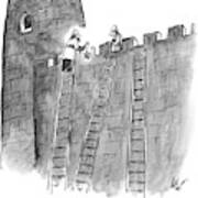 A Lone Medieval Soldier Climbs The Ladder Art Print