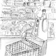 A Man Is Seen Pushing A Shopping Cart And Talking Art Print