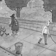 A Man Walking His Dog Sees A Mysterious Figure Art Print