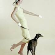 A Model Walking A Dog Art Print