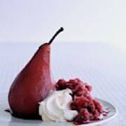 A Poached Pear With Cream Art Print