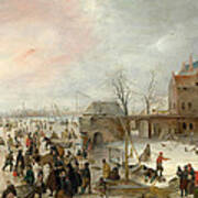 A Scene On The Ice Near A Town Art Print