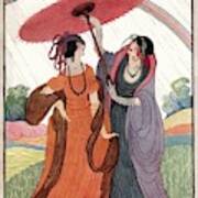 A Vogue Cover Of Women Under An Umbrella Art Print