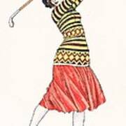 A Woman In Full Swing Playing Golf Art Print