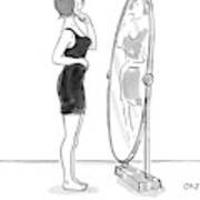 A Young Woman Stands Facing A Full-length Mirror Art Print