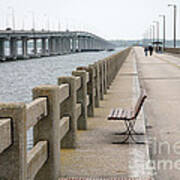 Abandoned Old Bridge Alongside Newer Bridge Over Choptank River At Cambridge Maryland Art Print