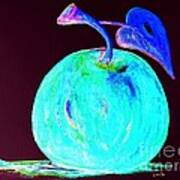 Abstract Blue And Teal Apple On Black Art Print
