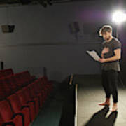 Actor Rehearsing His Lines On Stage. Art Print