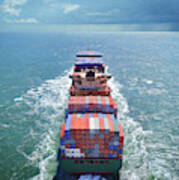 Aerial View Of Freight Ship With Cargo Containers Art Print