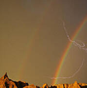 After The Storm - Lightning And Double Rainbow Art Print