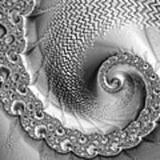 Amazing Metallic Shiny Silver And Grey Fractal Spiral Art Print