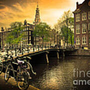 Amsterdam Romantic Canal Bridge Art Print