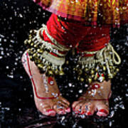 An Indian Woman Dancing During Rain Art Print