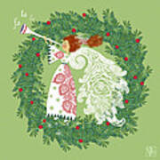 Angel With Christmas Wreath Art Print