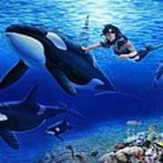 Aquaria's Orcas Art Print