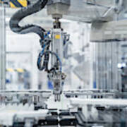 Arm Of Assembly Robot Functioning Inside Modern Factory, Stuttgart, Germany Art Print