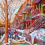 Art Of Montreal Staircases In Winter Street Hockey Game City Streetscenes By Carole Spandau Art Print