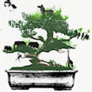Assorted Animals In Bonsai Tree Art Print