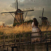 Autumn Impression With Two Dutch Windmills Art Print