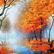 Autumn In The Morning Mist Art Print