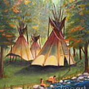 Autumn River Camp Art Print