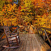 Autumn Rocking On Wooden Bridge Landscape Print Art Print