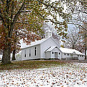 Autumn Snow And Country Church Art Print