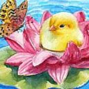 Baby Chick Water Lily Float Art Print
