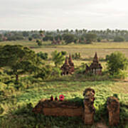Bagan, Buddhist Monks Sitting Amongst Art Print