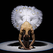 Ballerina In Tutu Folding Forward Under Art Print