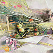 Basket Of Dried Flowers Pastel On Paper Art Print