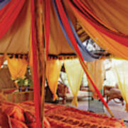 Bedroom With Multi Coloured Bed Canopy Art Print