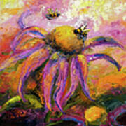 Bees On Purple Coneflower Blossoms Art Print