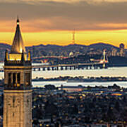 Berkeley Campanile With Bay Bridge And Art Print