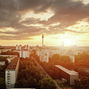 Berlin Skyline At Sunset With Art Print