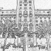 Biltmore Hotel Miami Coral Gables Florida Exterior Entrance Tower Black And White Digital Art Art Print