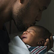 Black Father Kissing Forehead Of Newborn Son Art Print