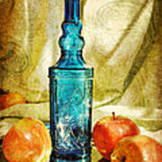 Blue Bottle With Apples Art Print