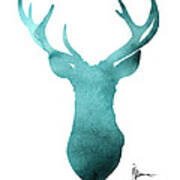 Blue Deer Antlers Watercolor Art Print Painting Art Print