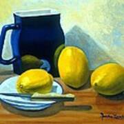 Blue Pitcher With Lemons Art Print