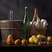Bodegon With Cooler-basquet-pears And Grapes Art Print