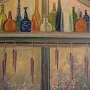 Bottles And Candle Window Art Print