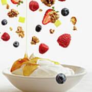 Bowl Of Yogurt With Honey, Fruit, And Art Print
