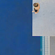 Boy (6-7) Standing On Diving Board, Overhead View Art Print