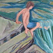 Boy With Foot In Falls Art Print