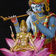 Brahma Hearing Vedic Knowledge From Krishna Art Print